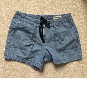 Lands' End Chambray Shorts Women's Casual Drawstring Pockets Blue Size 8‎
